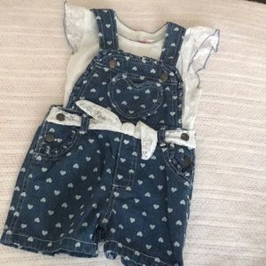 Adorable Girl’s Overall Shorts & Shirt